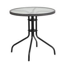 Flash Furniture TLH-087-GY-GG 28'' Round Tempered Glass Top Patio Table with Gray Rattan Edging