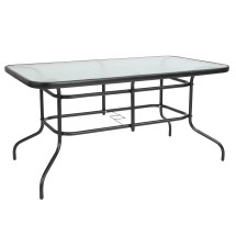 Flash Furniture TLH-089-GG 31.5&quot; x 55&quot; Rectangular Tempered Glass Top Patio Table with Umbrella Hole