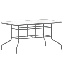 Flash Furniture TLH-089-SV-GG 31.5&quot; x 55&quot; Silver Rectangular Tempered Glass Patio Table with Umbrella Hole