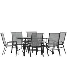 Flash Furniture TLH-089REC-303CGY6-GG 55&quot; Tempered Glass Patio Table with Umbrella Hole, 6 Gray Flex Comfort Stack Chairs, 7 Piece Set