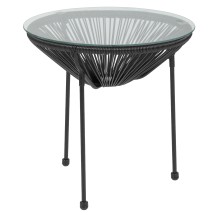 Flash Furniture TLH-094T-BLACK-GG Valencia Oval Comfort Series Take Ten Glass Top Black Rattan Table