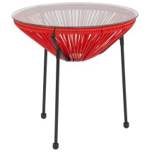 Flash Furniture TLH-094T-RED-GG Valencia Oval Comfort Series Take Ten Glass Top Red Rattan Table