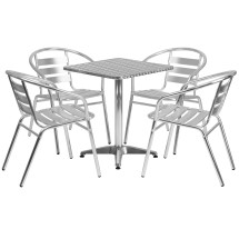 Flash Furniture TLH-ALUM-24SQ-017BCHR4-GG Indoor/Outdoor 23.5'' Square Aluminum Table with 4 Slat Back Chairs, 5 Piece Set
