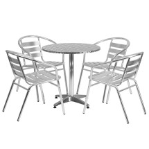 Flash Furniture TLH-ALUM-28RD-017BCHR4-GG Indoor/Outdoor 27.5'' Round Aluminum with 4 Slat Back Chairs, 5 Piece Set