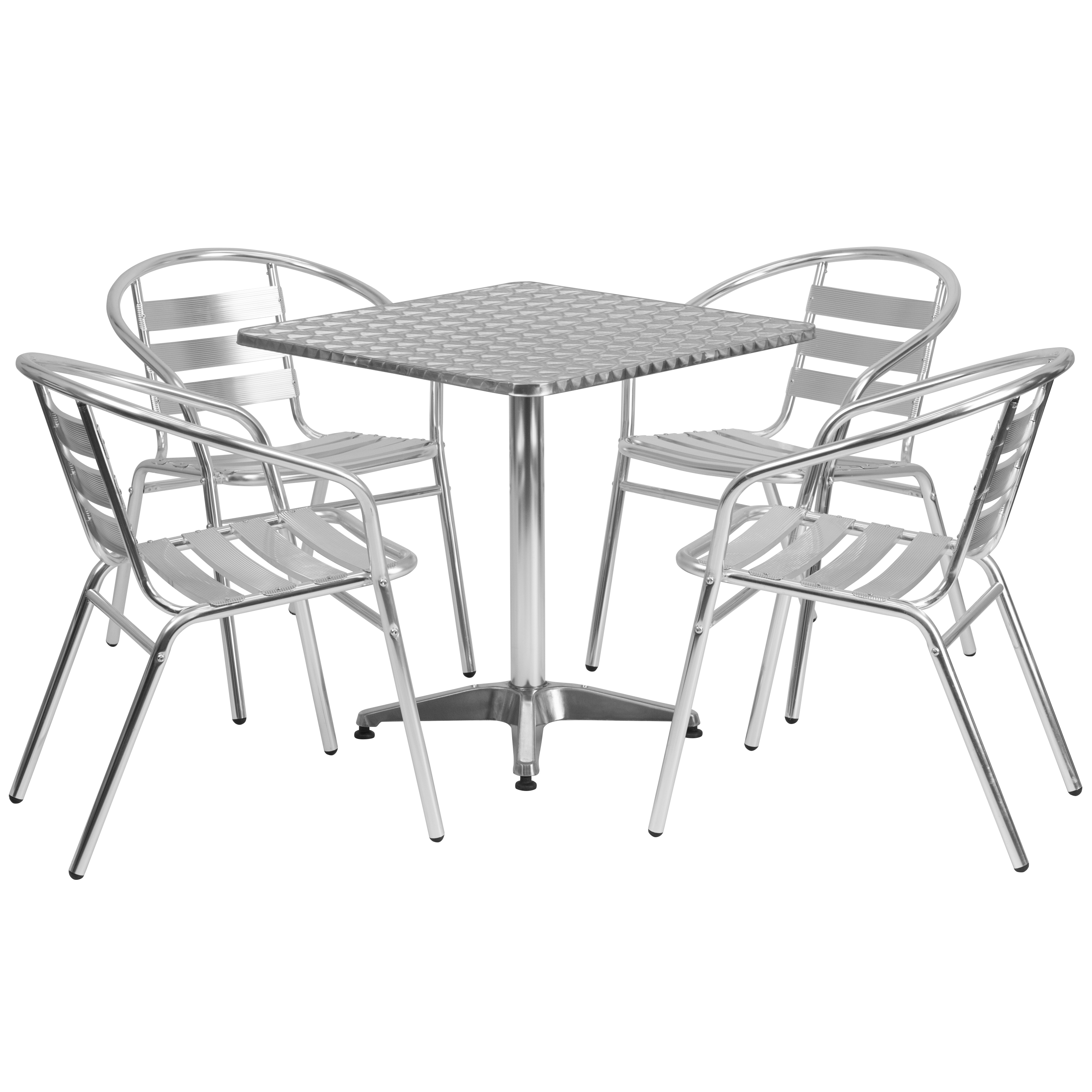 Flash Furniture TLH-ALUM-28SQ-017BCHR4-GG Indoor/Outdoor 27.5'' Square Aluminum Table with 4 Slat Back Chairs, 5 Piece Set