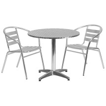 Flash Furniture TLH-ALUM-32RD-017BCHR2-GG Indoor/Outdoor 31.5'' Round Aluminum Table with 2 Slat Back Chairs, 3 Piece Set
