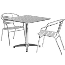 Flash Furniture TLH-ALUM-32SQ-017BCHR2-GG Indoor/Outdoor 31.5'' Square Aluminum Table with 2 Slat Back Chairs, 3 Piece Set