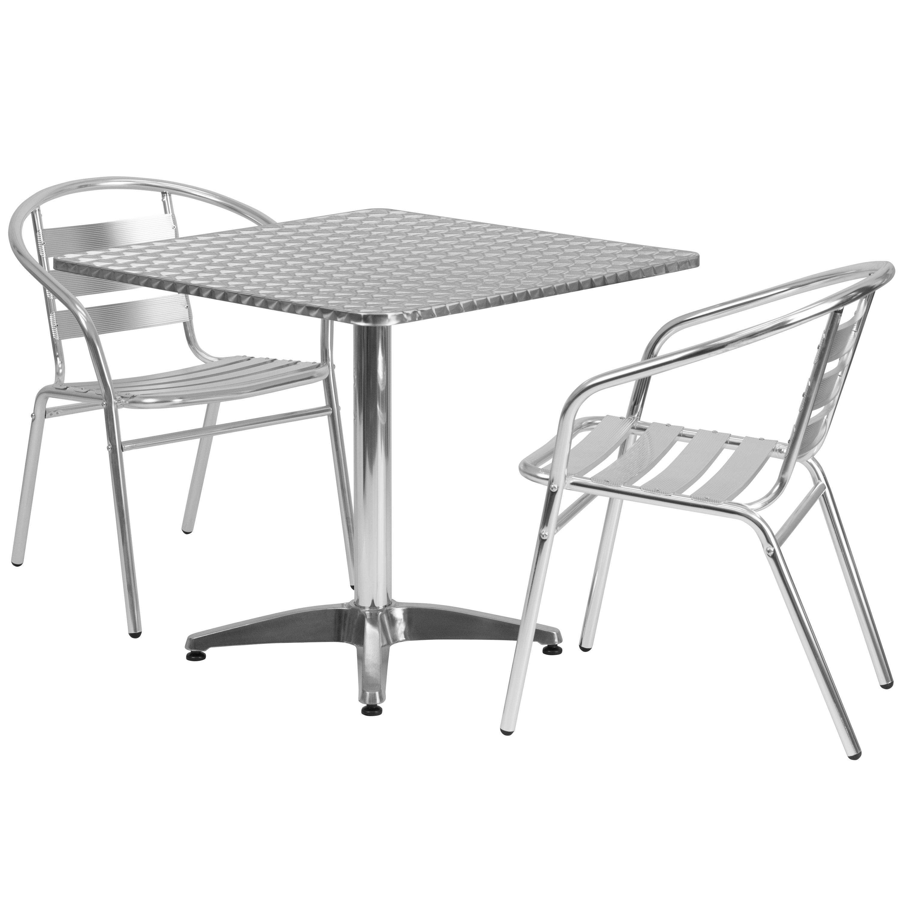 Flash Furniture TLH-ALUM-32SQ-017BCHR2-GG Indoor/Outdoor 31.5'' Square Aluminum Table with 2 Slat Back Chairs, 3 Piece Set