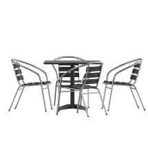 Flash Furniture TLH-ALUM-32SQ-017BK4-GG Indoor/Outdoor 31.5'' Black Square Aluminum Table with 4 Black Slat Back Chairs, 5 Piece Set