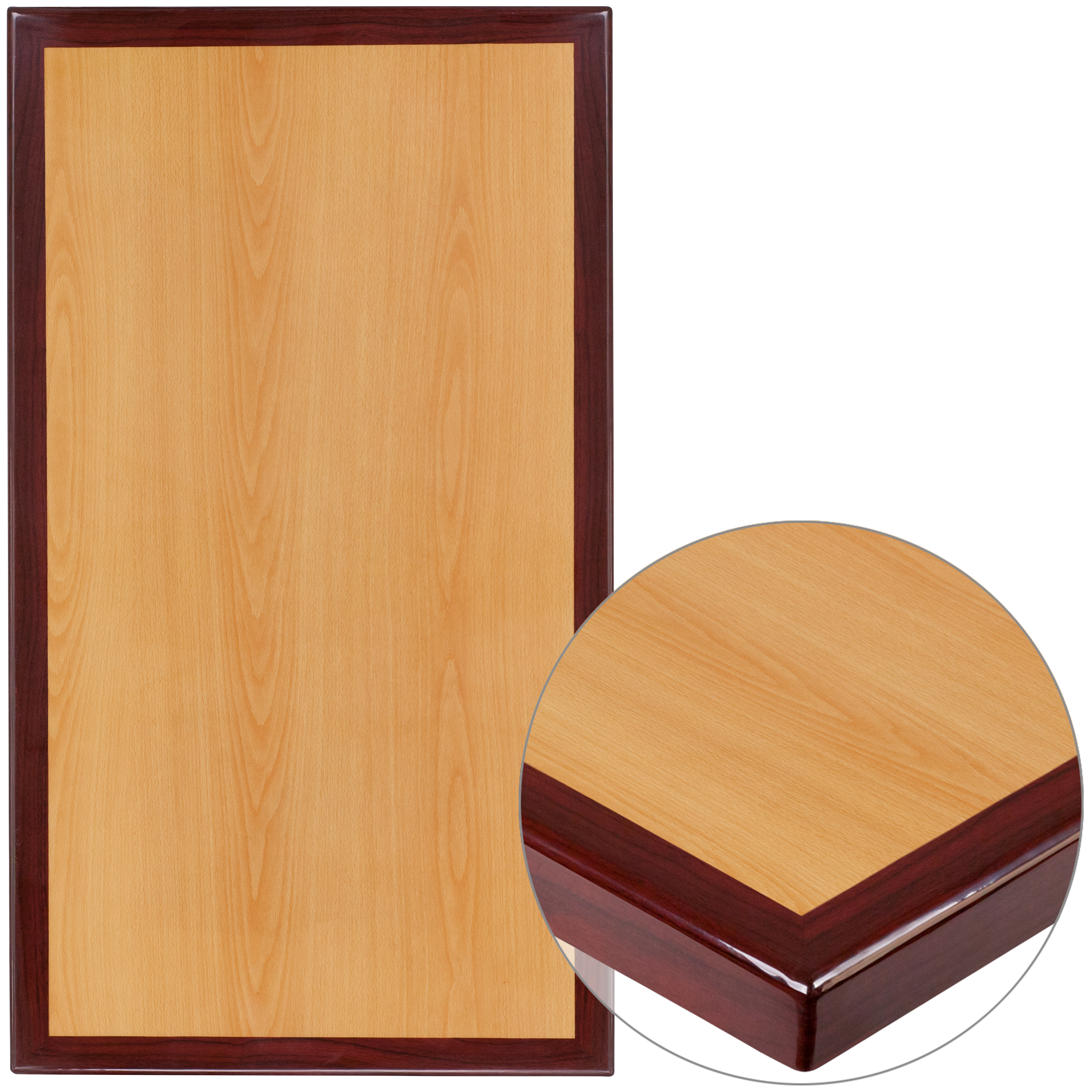 Flash Furniture TP-2TONE-2430-GG 24" x 30" Rectangular 2-Tone High-Gloss Cherry Resin Table Top with 2" Thick Mahogany Edge