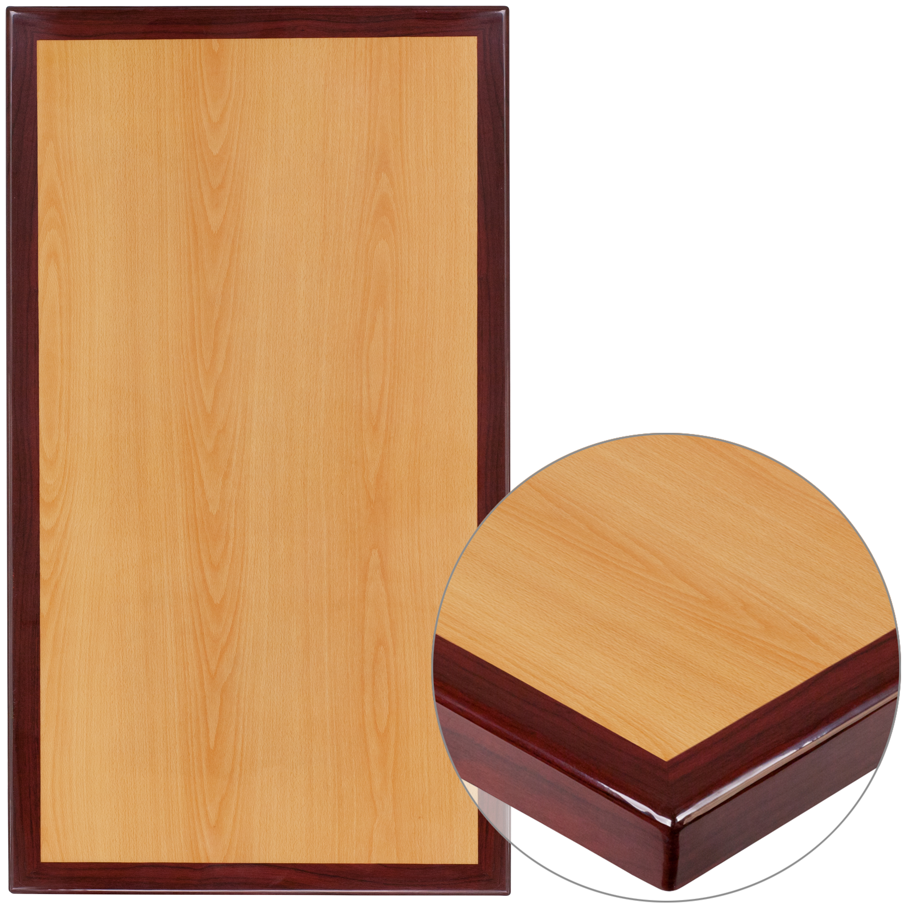 Flash Furniture TP-2TONE-3048-GG 30" x 48" Rectangular 2-Tone High-Gloss Cherry Resin Table Top with 2" Thick Mahogany Edge