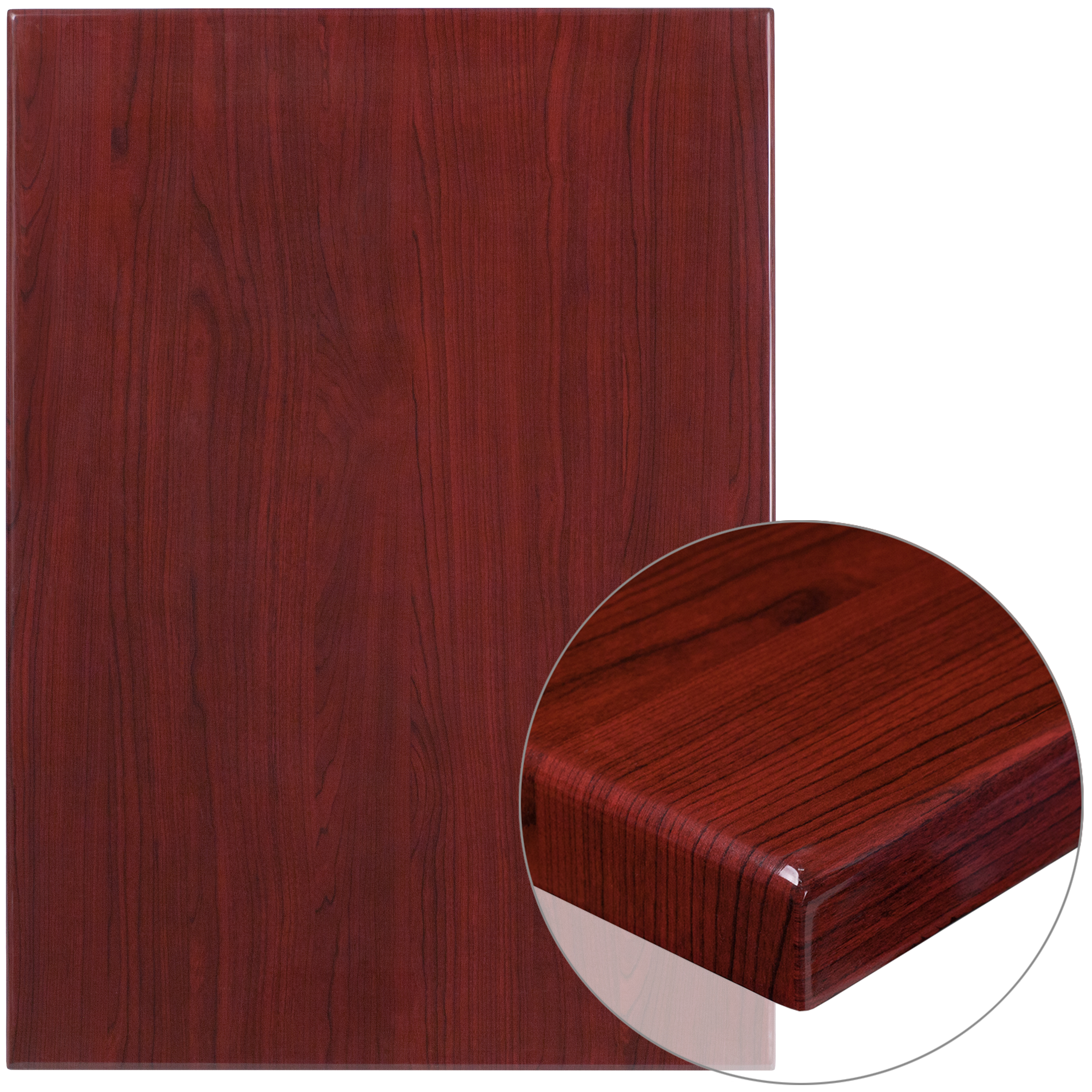 Flash Furniture TP-MAH-3042-GG 30" x 42" Rectangular High-Gloss Mahogany Resin Table Top with 2" Thick Edge