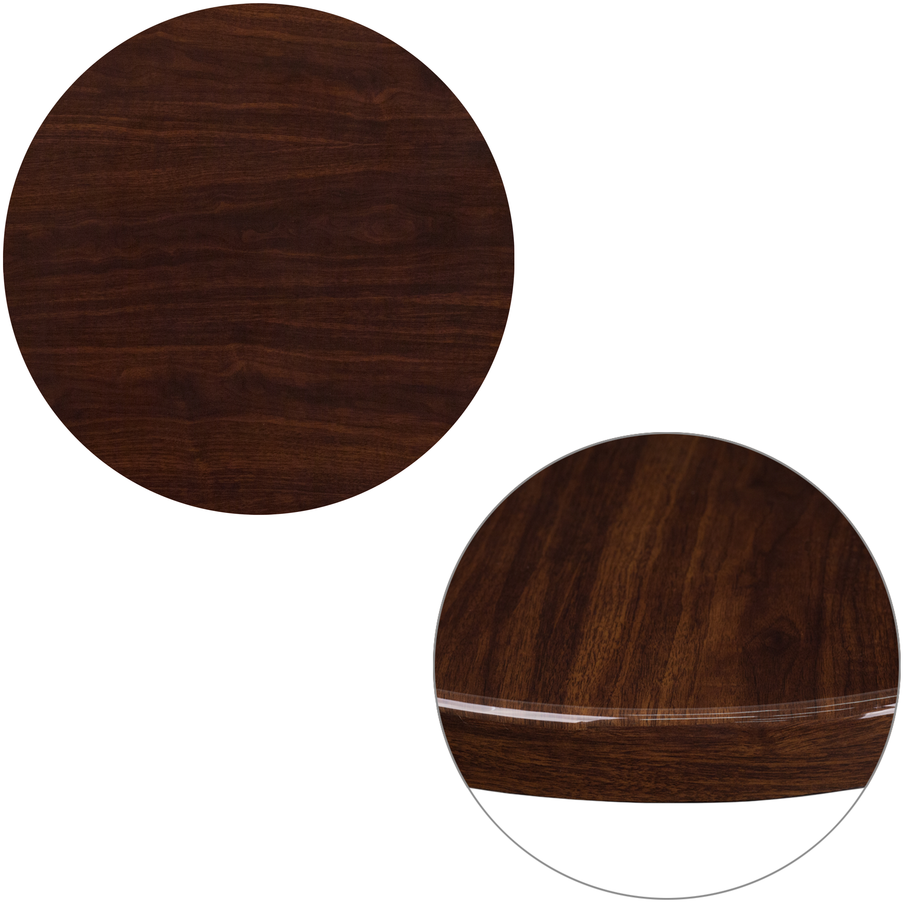 Flash Furniture TP-WAL-24RD-GG 24'' Round High-Gloss Walnut Resin Table Top with 2'' Thick Drop-Lip