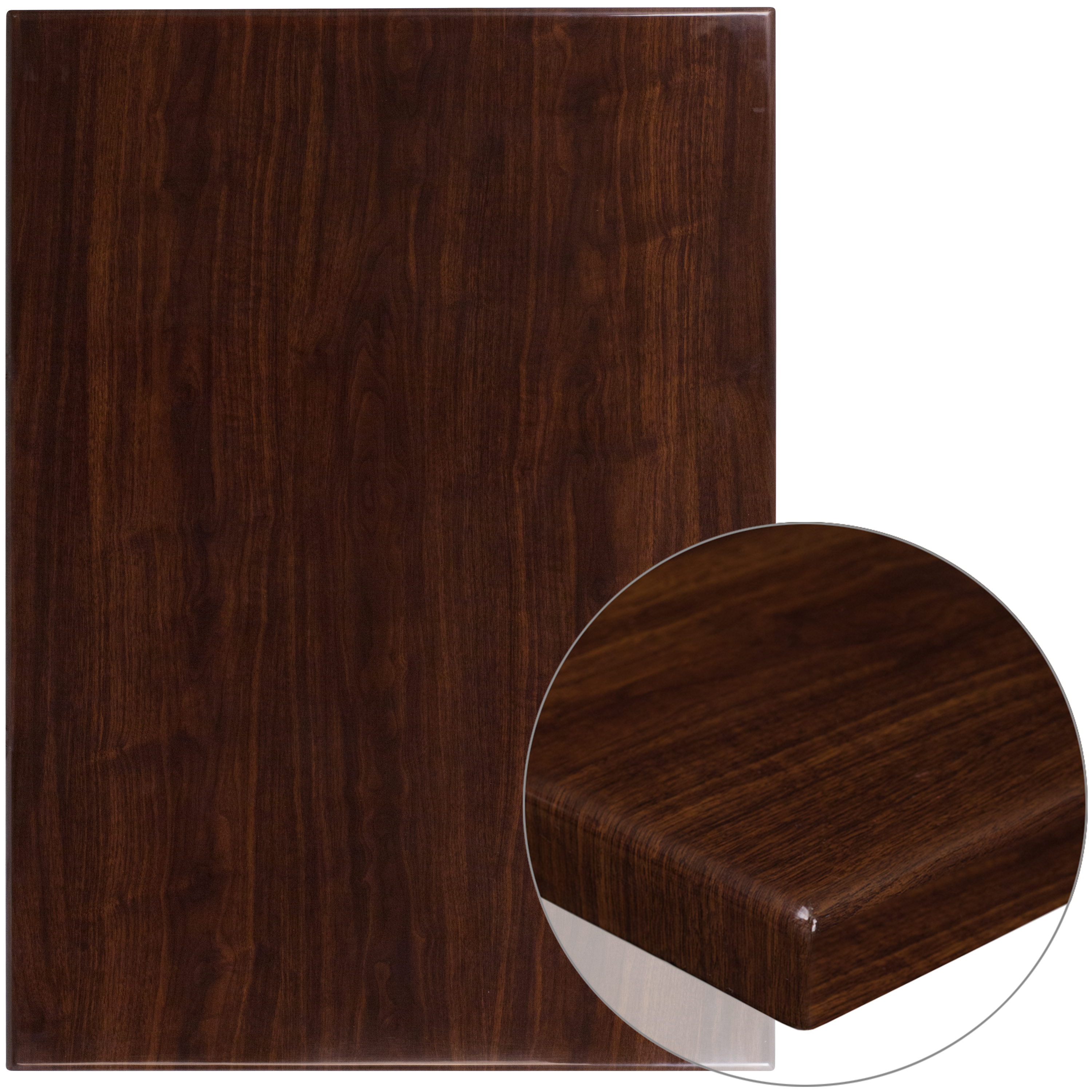 Flash Furniture TP-WAL-3042-GG 30" x 42" Rectangular High-Gloss Walnut Resin Table Top with 2" Thick Edge