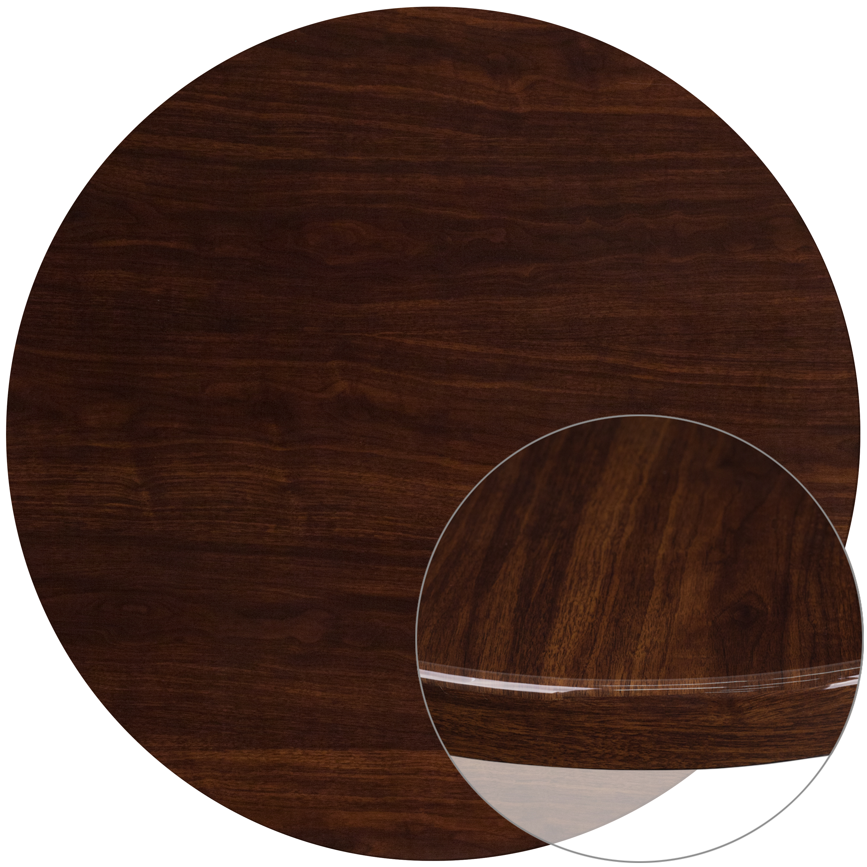 Flash Furniture TP-WAL-48RD-GG 48'' Round High-Gloss Walnut Resin Table Top with 2'' Thick Drop-Lip