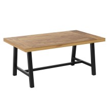 Flash Furniture TT-TT01122-1A-NAT-GG Acacia Wood Rectangle Patio Dining Table with Metal Base, Natural/Black