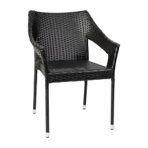 Flash Furniture TT-TT02-BK-GG Black All Weather PE Rattan Wicker Stacking Patio Dining Chair