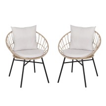 Flash Furniture TW-VN017-TAN-GG Indoor/Outdoor Papasan Patio Chairs, Tan PE Wicker Rattan with Light Gray Cushions, Set of 2 