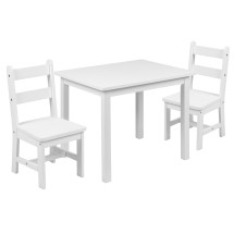 Flash Furniture TW-WTCS-1001-WH-GG Kids White Hardwood Table and Chair Set, 3 Piece Set