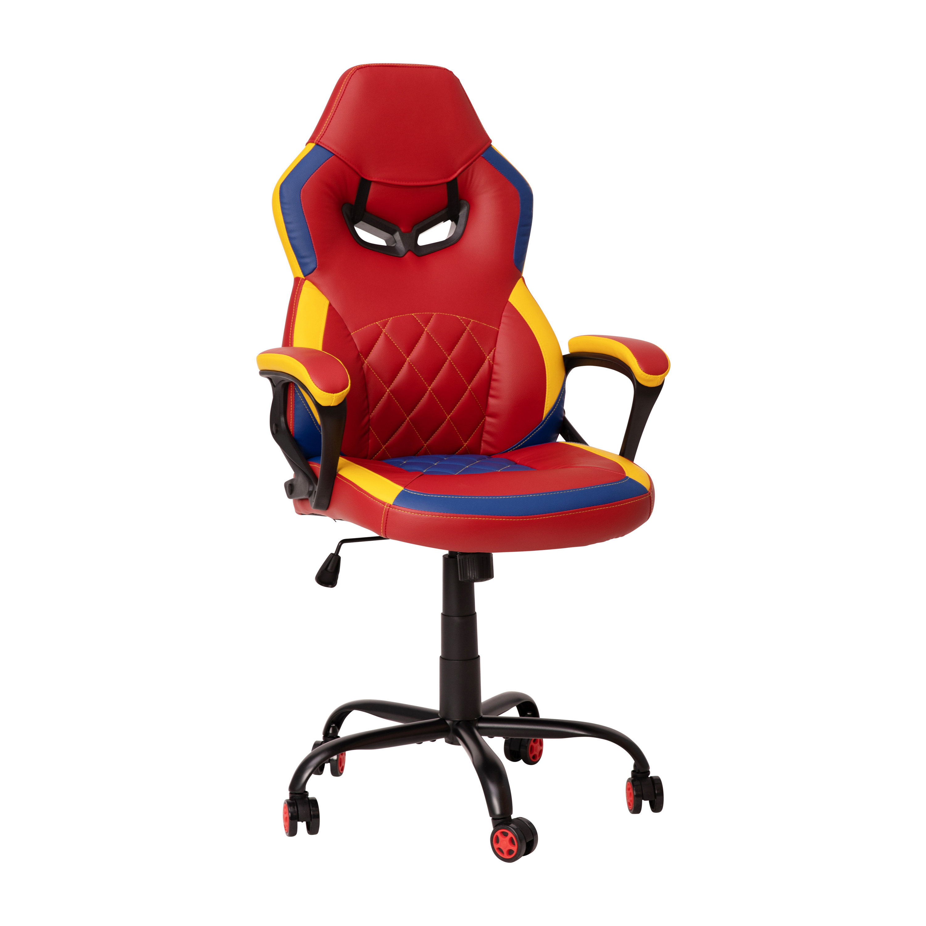 Flash Furniture UL-A074-RD-GG Ergonomic Red & Yellow Designer Gaming Chair with Red Dual Wheel Casters