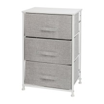 Flash Furniture WX-5L20-X-WH-GR-GG 3 Drawer Wood Top White Frame Vertical Storage Dresser with Light Gray Fabric Drawers