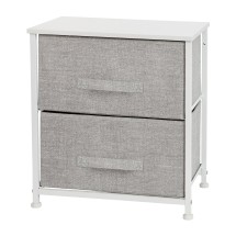 Flash Furniture WX-5L200-WH-GR-GG 2 Drawer Wood Top Frame White Nightstand with Light Gray Fabric Drawers