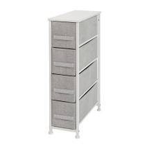Flash Furniture WX-5L203-WH-GR-GG 4 Drawer Slim Wood Top White Frame Dresser Storage Tower with Light Gray Fabric Drawers