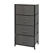 Flash Furniture WX-5L203-X-BK-GR-GG 4 Drawer Wood Top Black Frame Vertical Storage Dresser with Dark Gray Fabric Drawers