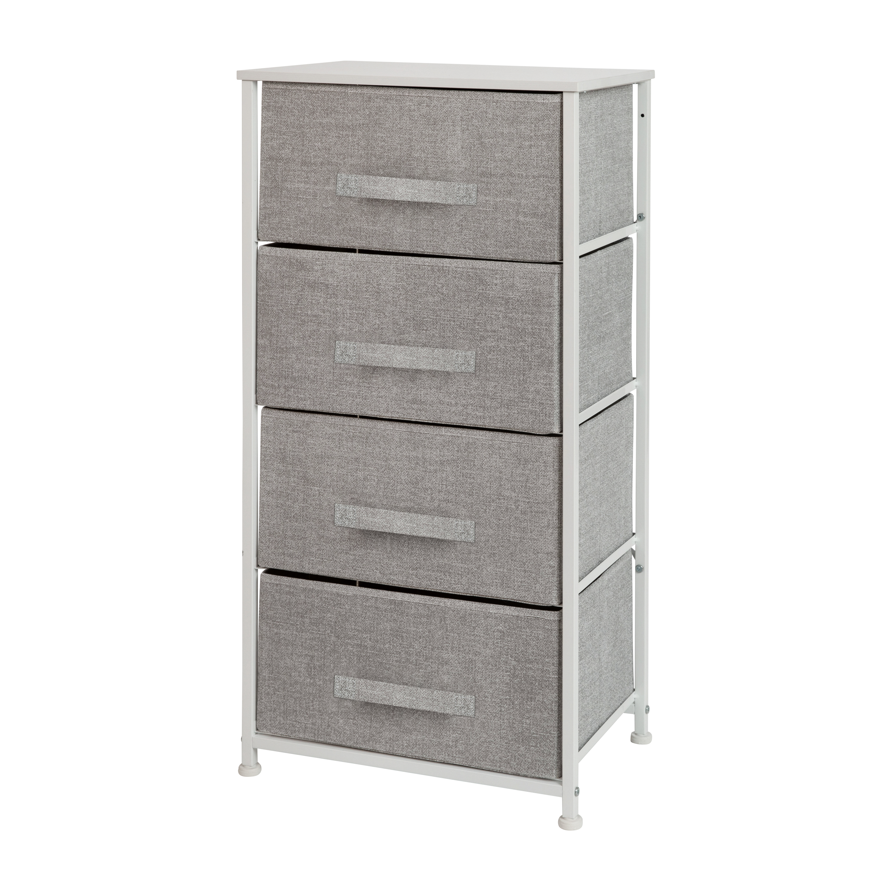 Flash Furniture WX-5L203-X-WH-GR-GG 4 Drawer Wood Top White Frame Vertical Storage Dresser with Light Gray Fabric Drawers