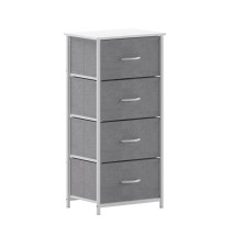 Flash Furniture WX-5L203L-W-WH-GR-GG 4 Drawer White Wood Top White Frame Vertical Dresser with Gray Fabric Drawers