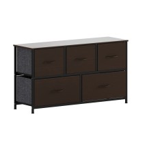 Flash Furniture WX-5L206-MDF-BK-BR-GG 5 Drawer Brown Wood Top Black Frame Storage Dresser with Brown Wood Drawers