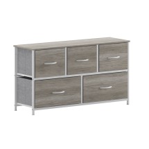 Flash Furniture WX-5L206-MDF-WHT-LNT-GG 5 Drawer Light Natural Wood Top White Frame Storage Dresser with Wood Drawers