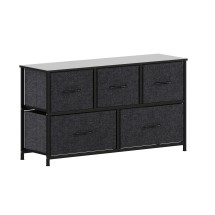 Flash Furniture WX-5L206-W-BK-BK-GG 5 Drawer Wood Top Black Frame Vertical Storage Dresser with Black Fabric Drawers