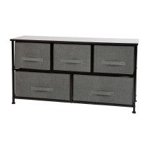 Flash Furniture WX-5L206-X-BK-GR-GG 5 Drawer Wood Top Black Frame Vertical Storage Dresser with Dark Gray Fabric Drawers
