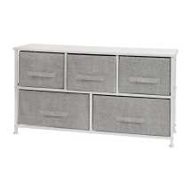 Flash Furniture WX-5L206-X-WH-GR-GG 5 Drawer Wood Top White Frame Vertical Storage Dresser with Light Gray Fabric Drawers