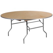 Flash Furniture XA-66-BIRCH-M-GG 5.5' Round Heavy Duty Birchwood Folding Banquet Table with Metal Edges