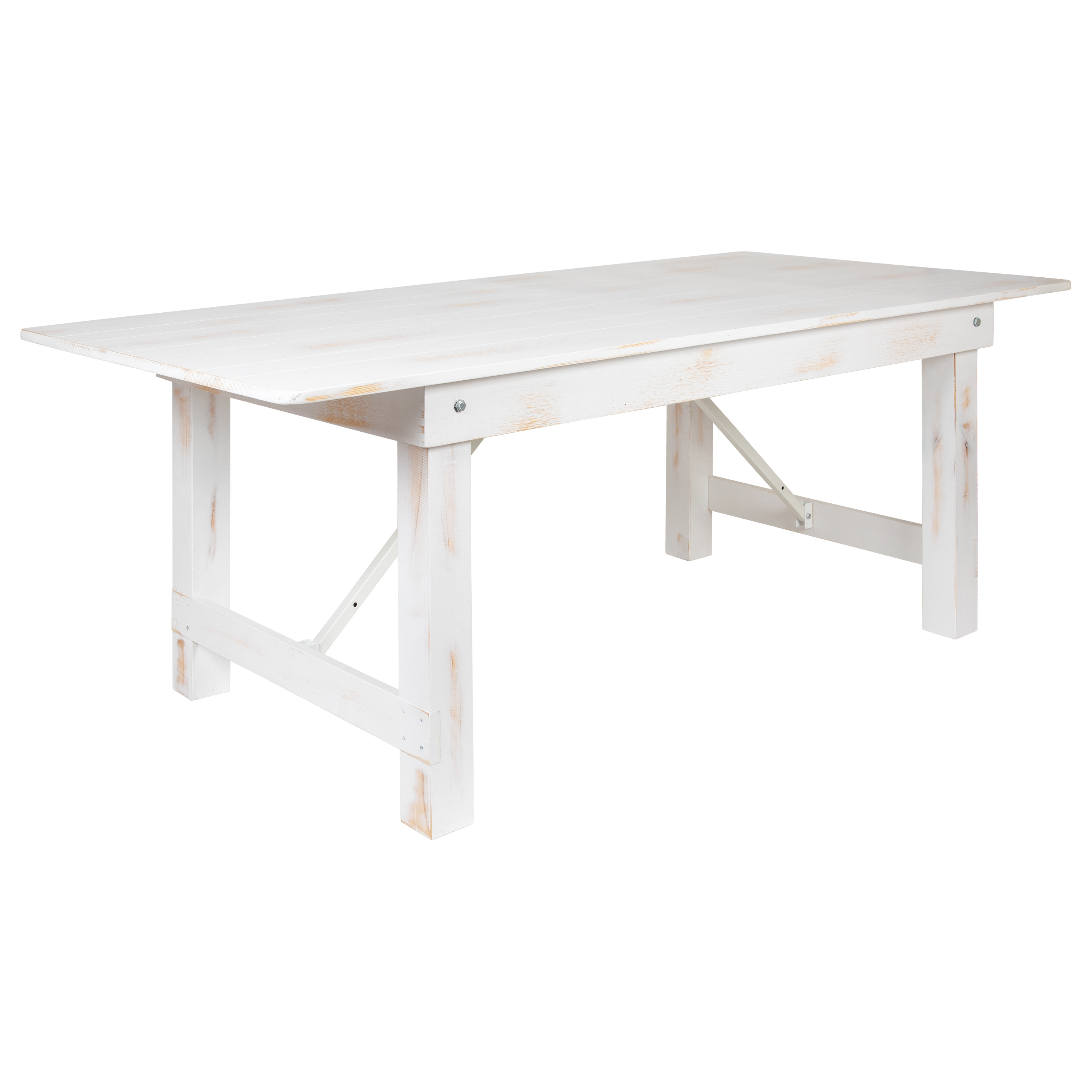 Flash Furniture XA-F-84X40-WH-GG 7' x 40" Rectangular Antique Rustic White Solid Pine Folding Farmhouse Table