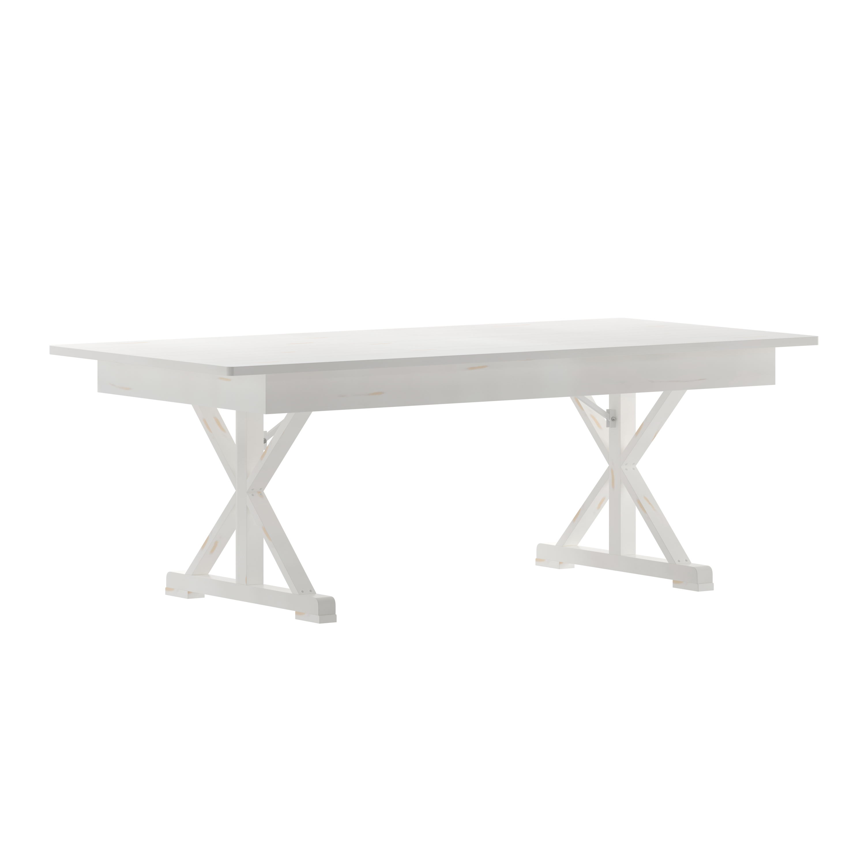 Flash Furniture XA-F-84X40-XLEGS-WH-GG 7' x 40" Rectangular Antique Rustic White Solid Pine Folding Farmhouse Table with X Legs
