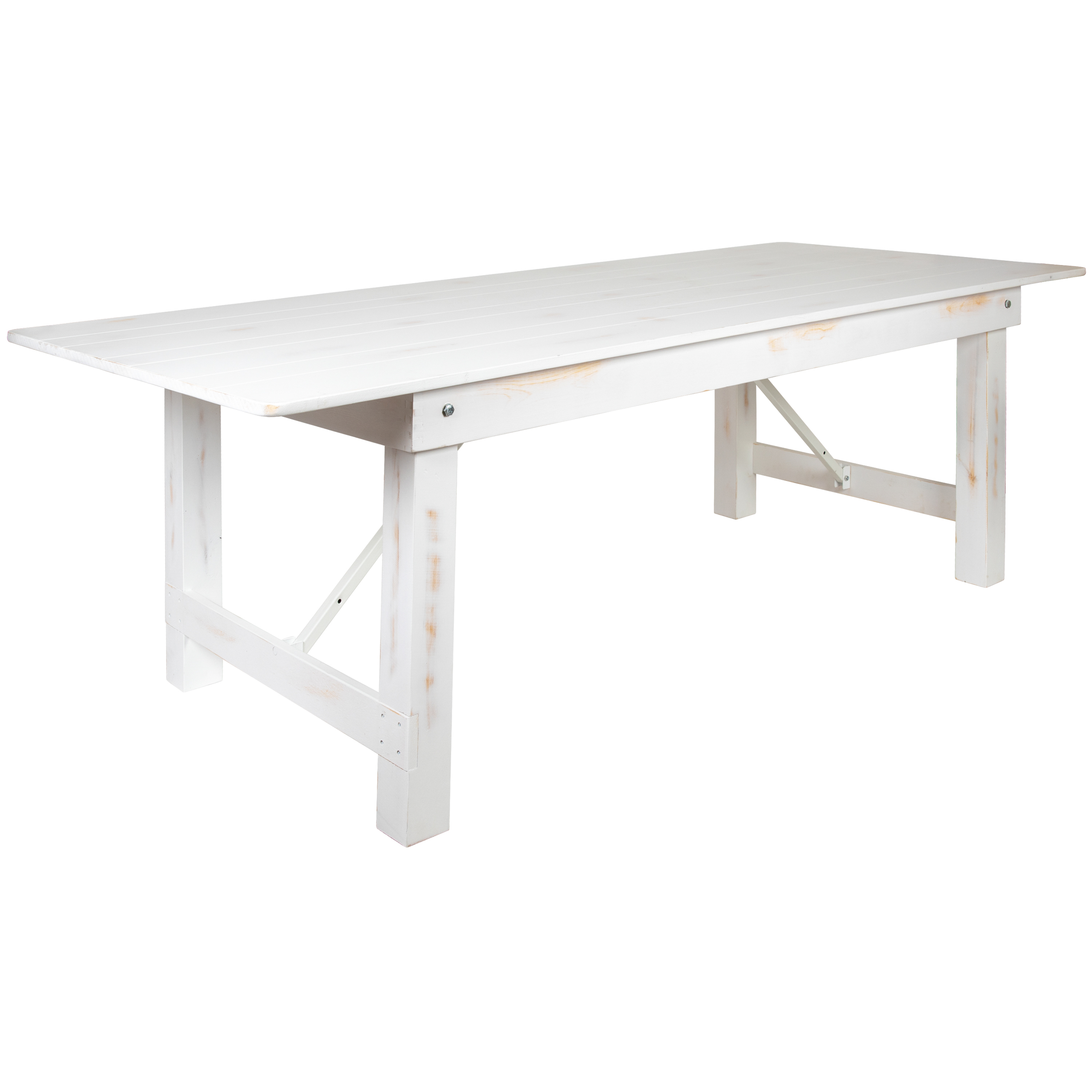 Flash Furniture XA-F-96X40-WH-GG 8' x 40" Rectangular Antique Rustic White Solid Pine Folding Farmhouse Table