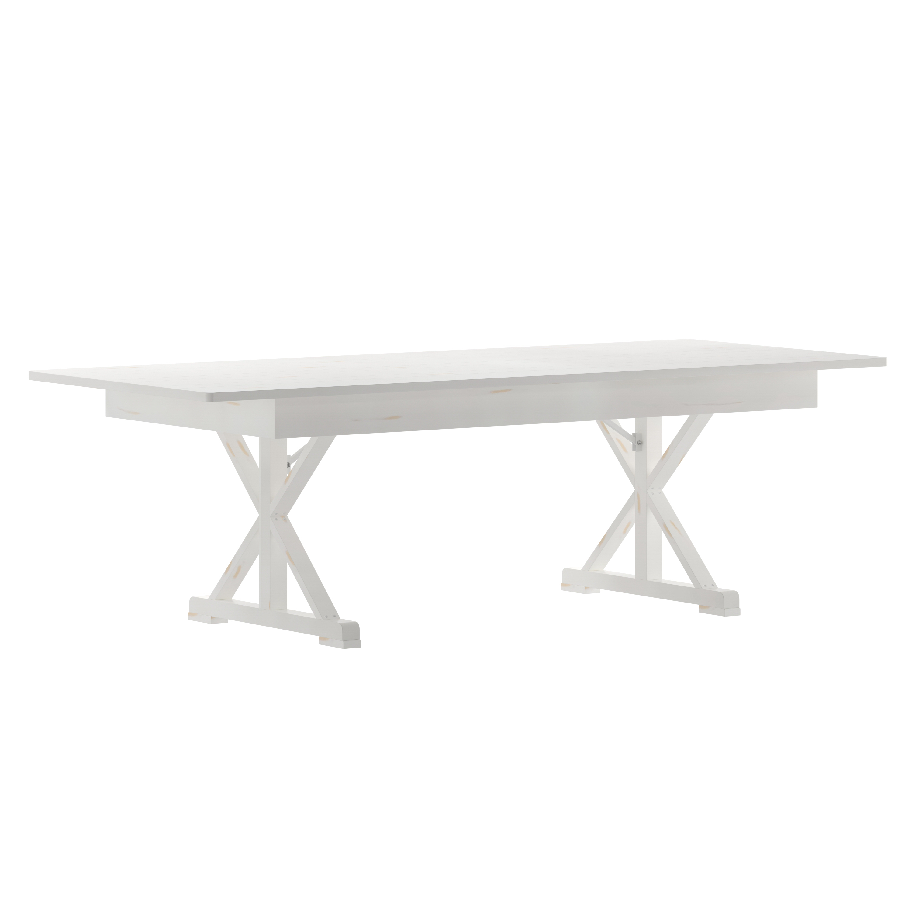 Flash Furniture XA-F-96X40-XLEGS-WH-GG 8' x 40" Rectangular Antique Rustic White Solid Pine Folding Farmhouse Table with X Legs