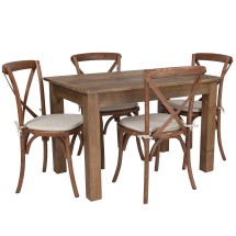 Flash Furniture XA-FARM-17-GG 46&quot; x 30&quot; Antique Rustic Farmhouse Table Set with 4 Cross Back Chairs and Cushions