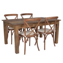 Flash Furniture XA-FARM-18-GG 60&quot; x 38&quot; Antique Rustic Farmhouse Table Set with 4 Cross Back Chairs and Cushions