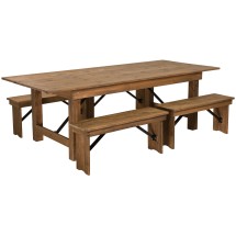 Flash Furniture XA-FARM-2-GG 8' x 40'' Antique Rustic Folding Farmhouse Table with Four 40.25&quot;L Benches Set