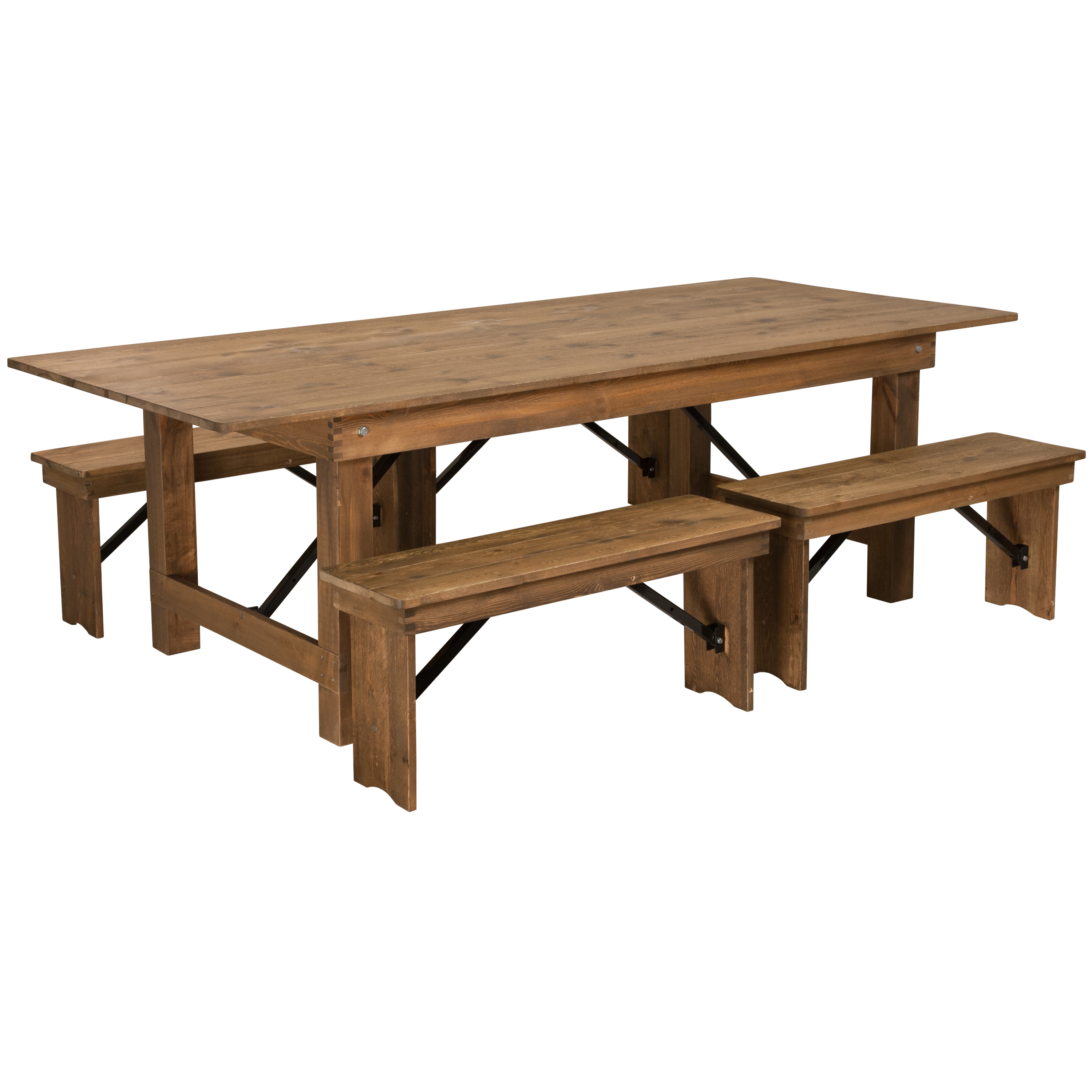 Flash Furniture XA-FARM-2-GG 8' x 40'' Antique Rustic Folding Farmhouse Table with Four 40.25"L Benches Set