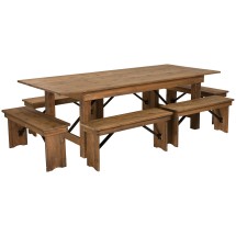 Flash Furniture XA-FARM-3-GG 8' x 40'' Antique Rustic Folding Farmhouse Table with Six Benches Set