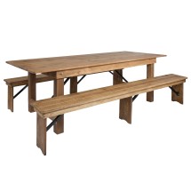 Flash Furniture XA-FARM-4-GG 8' x 40'' Antique Rustic Folding Farmhouse Table with Two Benches Set