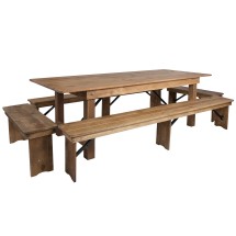 Flash Furniture XA-FARM-5-GG 8' x 40'' Antique Rustic Folding Farmhouse Table with Four Benches Set