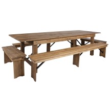 Flash Furniture XA-FARM-7-GG 9' x 40'' Antique Rustic Folding Farmhouse Table with Four Benches Set