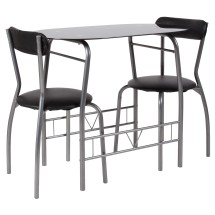 Flash Furniture XM-JM-A0278-1-2-BK-GG 3 Piece Space-Saver Bistro Set with Black Glass Top Table and Black Vinyl Padded Chair