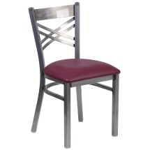 Flash Furniture XU-6FOB-CLR-BURV-GG Hercules Clear Coated ''X'' Back Metal Restaurant Chair - Burgundy Vinyl Seat